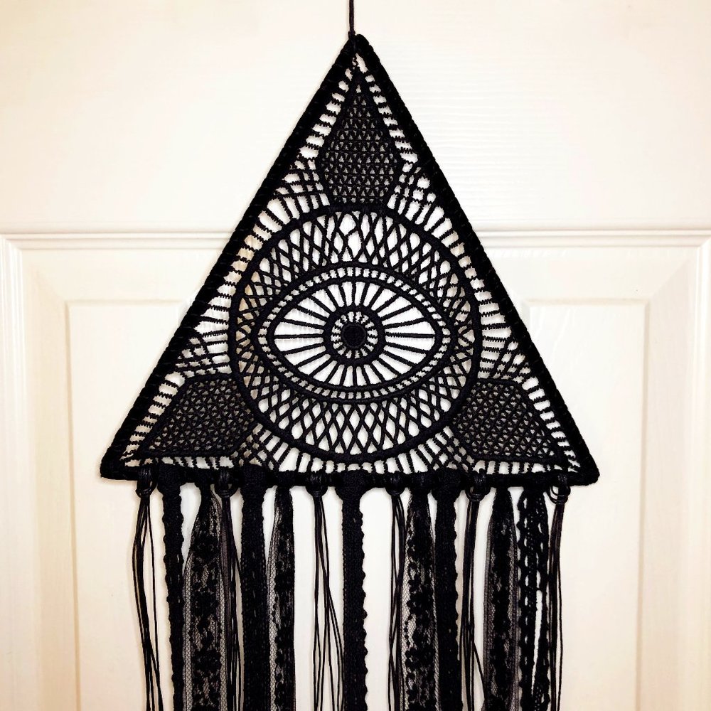 Witchy Black Woven Macrame Wall Hanging - Evil Eye